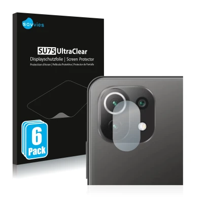 Vorderseite einer Produktverpackung mit dem Markenlogo Savvies. Daneben ist das Gerät Xiaomi Mi 11 Lite 5G (NUR Kameraschutz) 