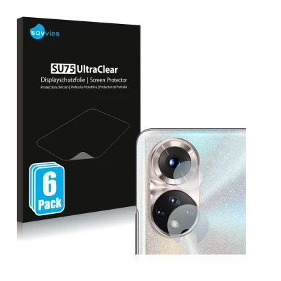 Vorderseite einer Produktverpackung mit dem Markenlogo Savvies. Daneben ist das Gerät Honor 50 (NUR Kameraschutz) mit dem zuge