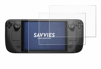 Abbildung des Geräts Valve Steam Deck mit einer Vielzahl des Displayschutzes.
