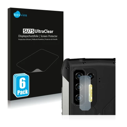 Vorderseite einer Produktverpackung mit dem Markenlogo Savvies. Daneben ist das Gerät Ulefone Power Armor 13 (NUR Kameraschutz