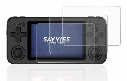 Abbildung des Geräts Anbernic RG351P mit einer Vielzahl des Displayschutzes.