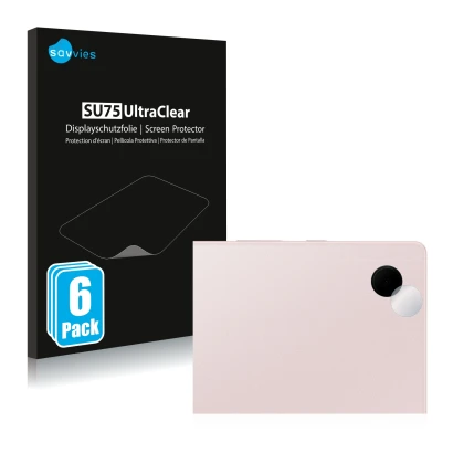 Vorderseite einer Produktverpackung mit dem Markenlogo Savvies. Daneben ist das Gerät Samsung Galaxy Tab A8 WiFi (NUR Kamerasc