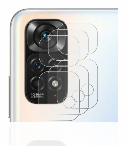 Abbildung des Geräts Xiaomi Redmi Note 11S (NUR Kameraschutz) mit einer Vielzahl des Displayschutzes.