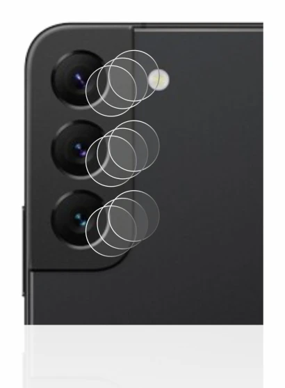 Abbildung des Geräts Samsung Galaxy S22 5G (NUR Kameraschutz) mit einer Vielzahl des Displayschutzes.