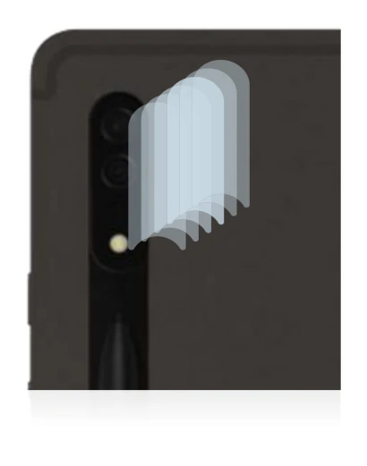 Abbildung des Geräts Samsung Galaxy Tab S8 Ultra 5G (NUR Kameraschutz) mit einer Vielzahl des Displayschutzes.