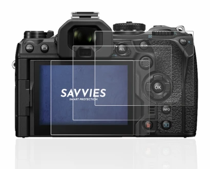 Abbildung des Geräts Olympus OM-1 2022 mit einer Vielzahl des Displayschutzes.