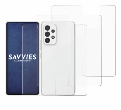 Abbildung des Geräts Samsung Galaxy A53 5G (Display+Rückseite) mit einer Vielzahl des Displayschutzes.