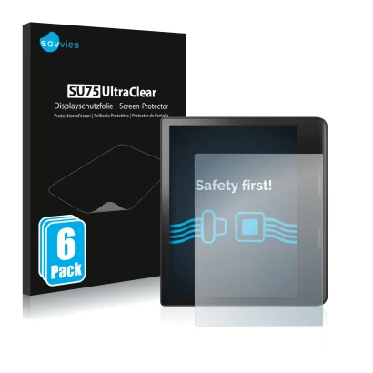 Vorderseite einer Produktverpackung mit dem Markenlogo Savvies. Daneben ist das Gerät Tolino Epos 3 mit dem zugehörigen Displa