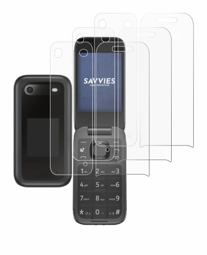 Abbildung des Geräts Nokia 2660 Flip (Display+Rückseite) mit einer Vielzahl des Displayschutzes.
