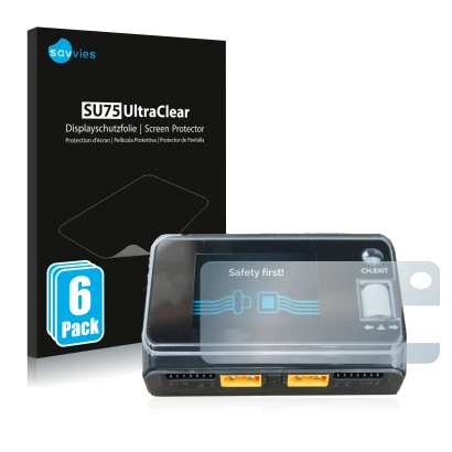 Vorderseite einer Produktverpackung mit dem Markenlogo Savvies. Daneben ist das Gerät ToolkitRC M6D Dual Charger mit dem zugeh