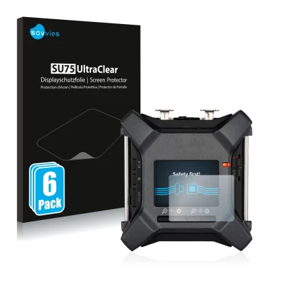 Vorderseite einer Produktverpackung mit dem Markenlogo Savvies. Daneben ist das Gerät Zoom F3 field recorder mit dem zugehörig