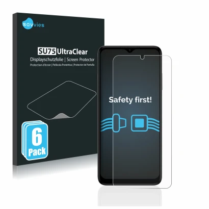 Vorderseite einer Produktverpackung mit dem Markenlogo Savvies. Daneben ist das Gerät Nokia G22 mit dem zugehörigen Displaysch