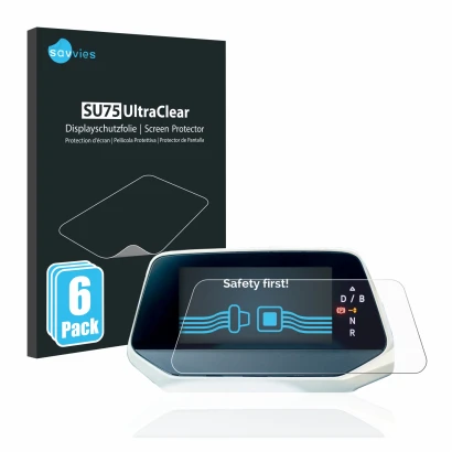 Vorderseite einer Produktverpackung mit dem Markenlogo Savvies. Daneben ist das Gerät Volkswagen ID.4 Digitalcockpit mit dem z