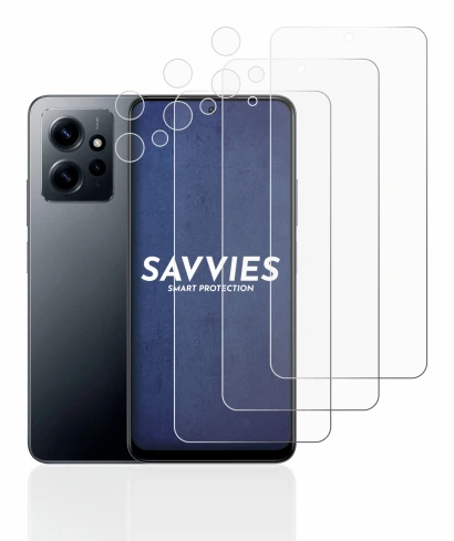 Abbildung des Geräts Xiaomi Redmi Note 12 4G (Display+Kamera) mit einer Vielzahl des Displayschutzes.