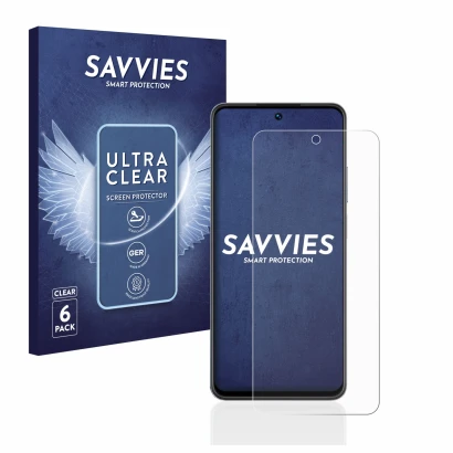 Vorderseite einer Produktverpackung mit dem Markenlogo Savvies. Daneben ist das Gerät realme C55 mit dem zugehörigen Displaysc