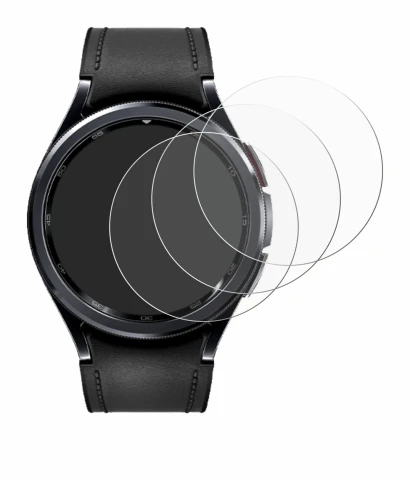 Abbildung des Geräts Samsung Galaxy Watch 6 Classic (47 mm) mit einer Vielzahl des Displayschutzes.