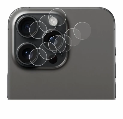 Abbildung des Geräts Apple iPhone 15 Pro Max (NUR Kameraschutz) mit einer Vielzahl des Displayschutzes.
