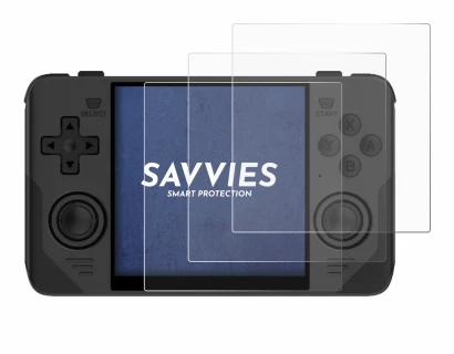 Abbildung des Geräts Powkiddy RGB30 mit einer Vielzahl des Displayschutzes.