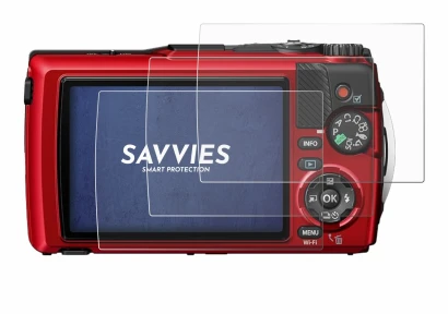 Abbildung des Geräts Olympus OM System Tough TG-7 mit einer Vielzahl des Displayschutzes.