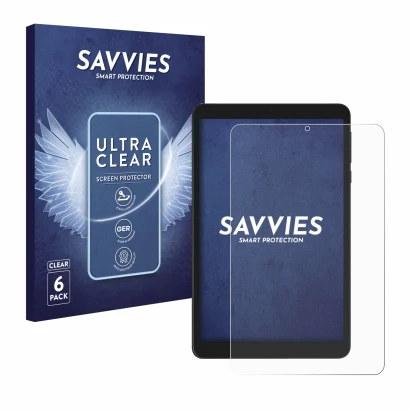 Vorderseite einer Produktverpackung mit dem Markenlogo Savvies. Daneben ist das Gerät Doogee T20 Mini mit dem zugehörigen Disp