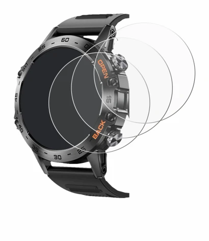 Abbildung des Geräts Lemfo Smartwatch 1.39" mit einer Vielzahl des Displayschutzes.