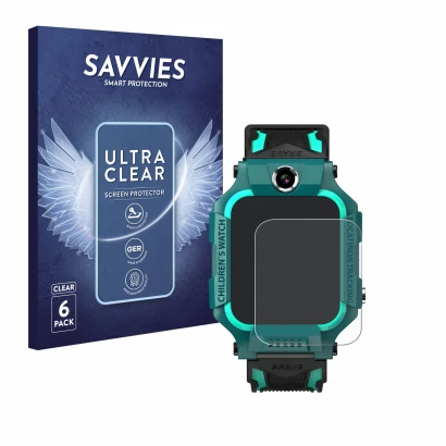 Vorderseite einer Produktverpackung mit dem Markenlogo Savvies. Daneben ist das Gerät Retoo Smartwatch 1.44" mit dem zugehörig