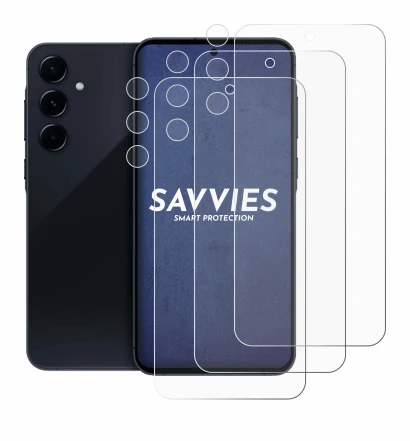 Abbildung des Geräts Samsung Galaxy A55 5G (Display+Kamera) mit einer Vielzahl des Displayschutzes.