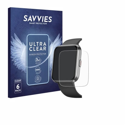 Vorderseite einer Produktverpackung mit dem Markenlogo Savvies. Daneben ist das Gerät Fitpolo ID208 PLUS 1.8" mit dem zugehöri