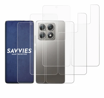 Abbildung des Geräts Xiaomi 14T Pro (Display+Rückseite) mit einer Vielzahl des Displayschutzes.