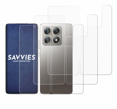 Abbildung des Geräts Xiaomi 14T (Display+Rückseite) mit einer Vielzahl des Displayschutzes.