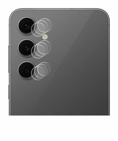 Abbildung des Geräts Samsung Galaxy S24 FE (NUR Kameraschutz) mit einer Vielzahl des Displayschutzes.