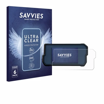 Vorderseite einer Produktverpackung mit dem Markenlogo Savvies. Daneben ist das Gerät KTM 390 / 890 Adventure 2020+ mit dem zu