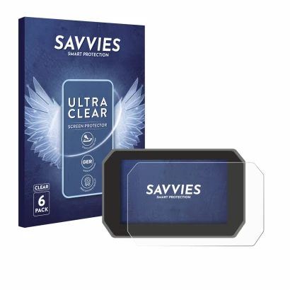 Vorderseite einer Produktverpackung mit dem Markenlogo Savvies. Daneben ist das Gerät Yamaha Tracer 9 GT+ 2025 mit dem zugehör