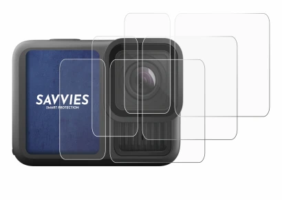 Abbildung des Geräts GoPro Hero 13 Black Ultra Wide Edition mit einer Vielzahl des Displayschutzes.