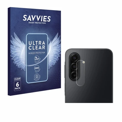 Vorderseite einer Produktverpackung mit dem Markenlogo Savvies. Daneben ist das Gerät Samsung Galaxy A17 5G (NUR Kameraschutz)