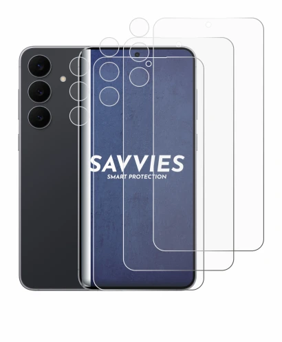 Abbildung des Geräts Samsung Galaxy S25 FE (Display+Kamera) mit einer Vielzahl des Displayschutzes.