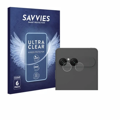 Vorderseite einer Produktverpackung mit dem Markenlogo Savvies. Daneben ist das Gerät Sony Xperia 10 VII (NUR Kameraschutz) mi