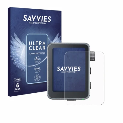 Vorderseite einer Produktverpackung mit dem Markenlogo Savvies. Daneben ist das Gerät Godox X3 Pro mit dem zugehörigen Display
