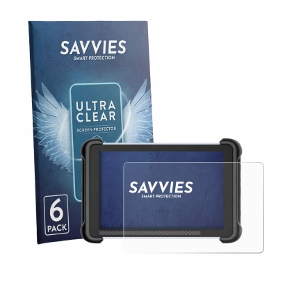 Vorderseite einer Produktverpackung mit dem Markenlogo Savvies. Daneben ist das Gerät MUCAR 892BT mit dem zugehörigen Displays
