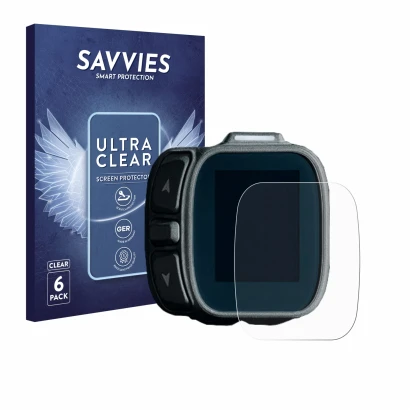 Vorderseite einer Produktverpackung mit dem Markenlogo Savvies. Daneben ist das Gerät Giant Ridecontrol Dash 2 2026 mit dem zu