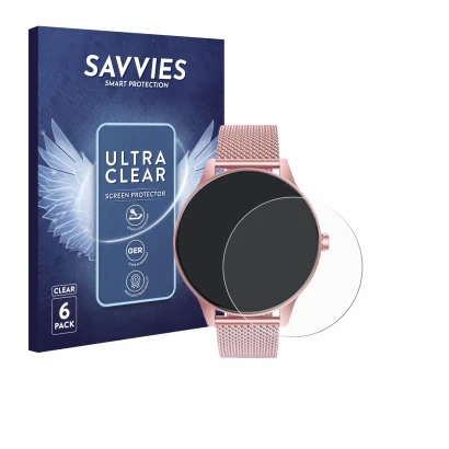 Vorderseite einer Produktverpackung mit dem Markenlogo Savvies. Daneben ist das Gerät TAOLOON Smartwatch 1.27" mit dem zugehör