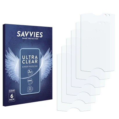 Vorderseite einer Produktverpackung mit dem Markenlogo Savvies. Daneben ist der zugehörige Displayschutz.