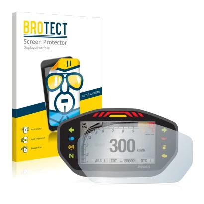 Vorderseite einer Produktverpackung mit dem Markenlogo BROTECT. Daneben ist das Gerät Ducati Monster 1200 Colour-TFT-Display m