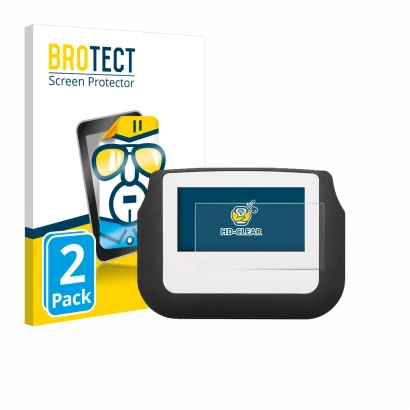 Vorderseite einer Produktverpackung mit dem Markenlogo BROTECT. Daneben ist das Gerät Signotec Signature Pad Sigma mit dem zug
