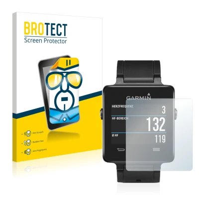 Vorderseite einer Produktverpackung mit dem Markenlogo BROTECT. Daneben ist das Gerät Garmin vivoactive mit dem zugehörigen Di