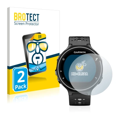 Vorderseite einer Produktverpackung mit dem Markenlogo BROTECT. Daneben ist das Gerät Garmin Forerunner 230 mit dem zugehörige