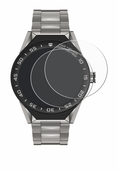 Abbildung des Geräts TAG Heuer Connected Modular 45 mit einer Vielzahl des Displayschutzes.