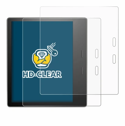 Abbildung des Geräts Amazon Kindle Oasis 2019 (10. Gen.) mit einer Vielzahl des Displayschutzes.