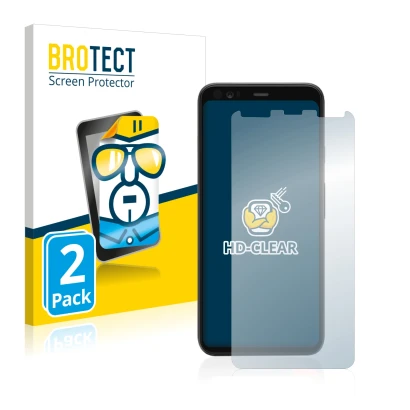 Vorderseite einer Produktverpackung mit dem Markenlogo BROTECT. Daneben ist das Gerät Google Pixel 4 mit dem zugehörigen Displ