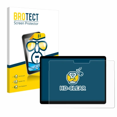 Vorderseite einer Produktverpackung mit dem Markenlogo BROTECT. Daneben ist das Gerät Microsoft Surface Pro X mit dem zugehöri